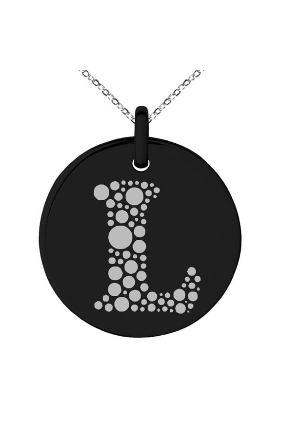 Stainless Steel Letter L Initial Dotted Monogram Engraved Small Medallion Circle Charm Pendant Necklace