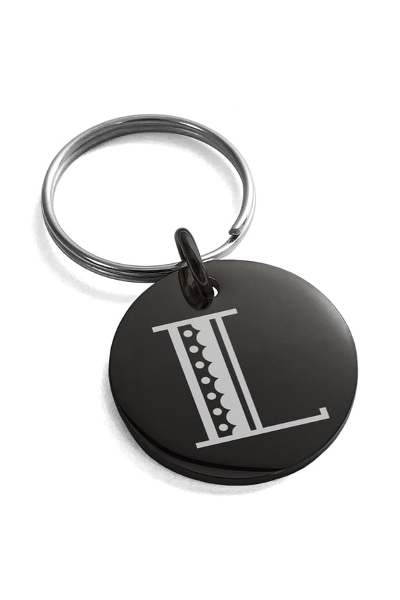 Stainless Steel Letter L Initial Metro Retro Monogram Engraved Small Medallion Circle Charm Keychain Keyring