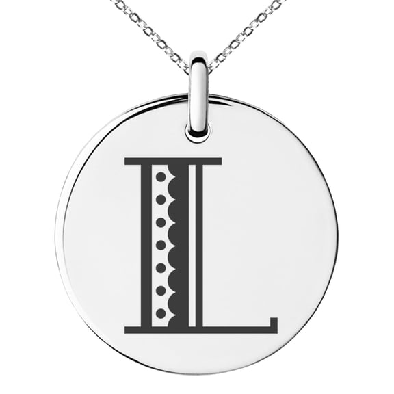 Stainless Steel Letter L Initial Metro Retro Monogram Engraved Small Medallion Circle Charm Pendant Necklace