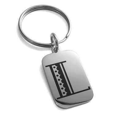 Tioneer Stainless Steel Letter L Initial Metro Retro Monogram Engraved Small Rectangle Dog Tag Charm Keychain Keyring