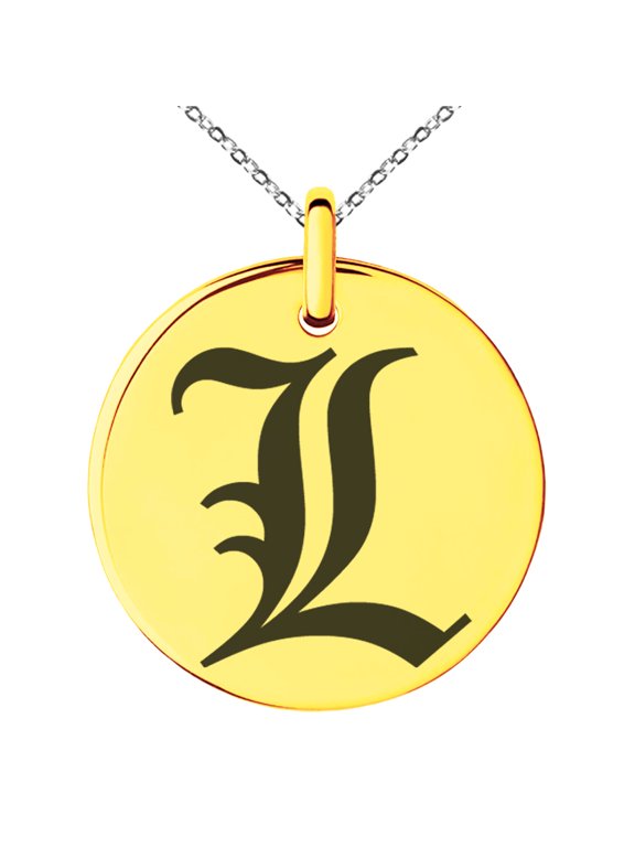 Stainless Steel Letter L Initial Old English Monogram Engraved Small Medallion Circle Charm Pendant Necklace