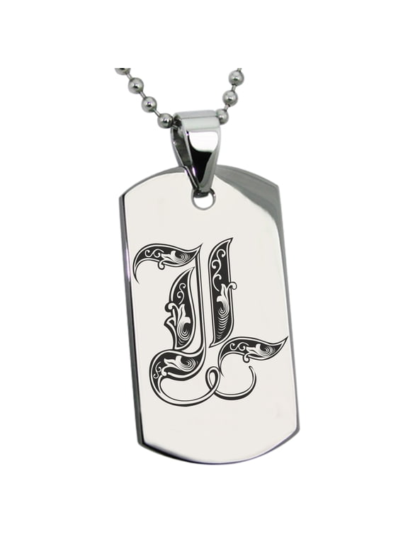 Stainless Steel Letter L Initial Royal Monogram Engraved Dog Tag Pendant