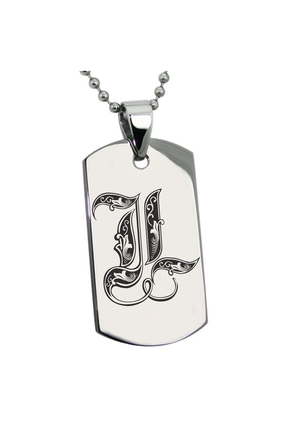 Stainless Steel Letter L Initial Royal Monogram Engraved Dog Tag Pendant