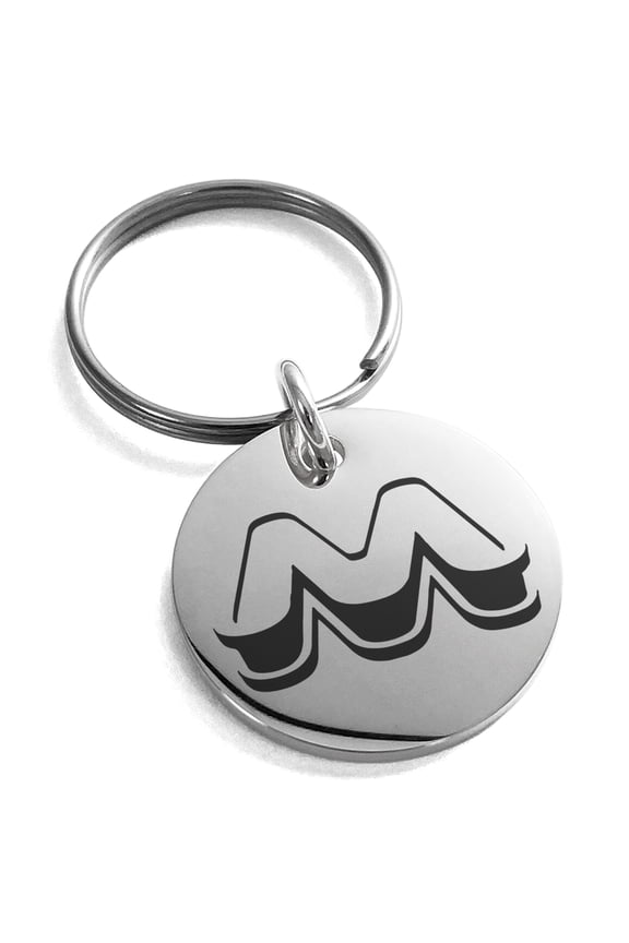 Stainless Steel Letter M Initial 3D Monogram Engraved Small Medallion Circle Charm Keychain Keyring