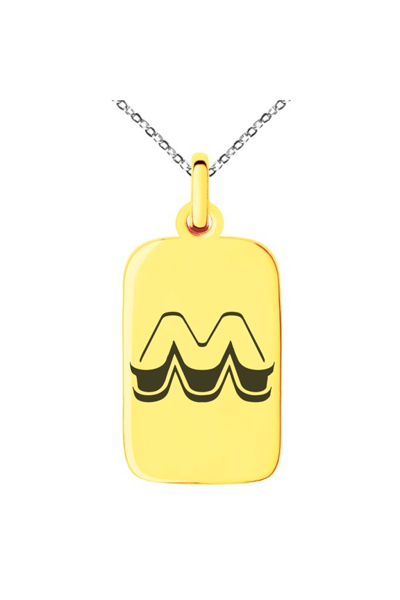 Stainless Steel Letter M Initial 3D Monogram Engraved Small Rectangle Dog Tag Charm Pendant Necklace