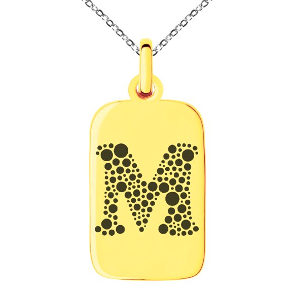 Stainless Steel Letter M Initial Dotted Monogram Engraved Small Rectangle Dog Tag Charm Pendant Necklace