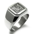thumbnail image 1 of Tioneer Stainless Steel Letter M Initial Floral Box Monogram Engraved Square Flat Top Biker Style Polished Signet Ring, 1 of 1