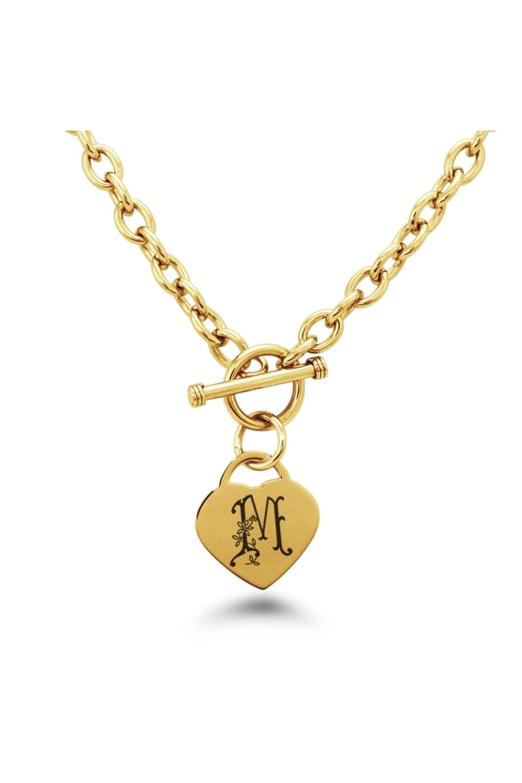 Stainless Steel Letter M Initial Floral Box Monogram Engraved Heart Charm Bracelet, Necklace, or Set