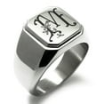 thumbnail image 1 of Stainless Steel Letter M Initial Floral Monogram Engraved Engraved Square Flat Top Biker Style Polished Signet Ring, 1 of 1