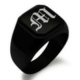 thumbnail image 1 of Tioneer Stainless Steel Letter M Initial Old English Monogram Engraved Engraved Square Flat Top Biker Style Polished Signet Ring, 1 of 1