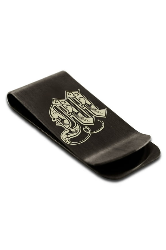 Stainless Steel Letter M Initial Royal Monogram Engraved Engraved Money Clip Credit Card Holder
