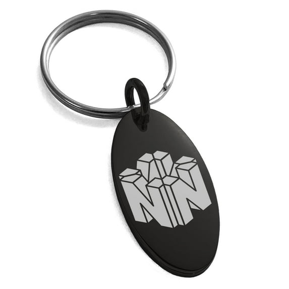 Stainless Steel Letter N Initial 3D Cube Box Monogram Engraved Small Oval Charm Keychain Keyring