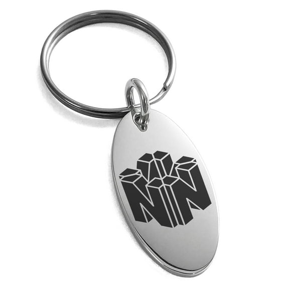 Stainless Steel Letter N Initial 3D Cube Box Monogram Engraved Small Oval Charm Keychain Keyring