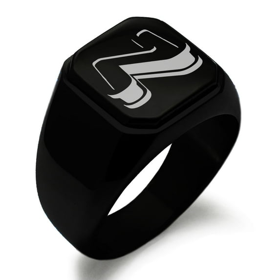 Tioneer Stainless Steel Letter N Initial 3D Monogram Engraved Engraved Square Flat Top Biker Style Polished Signet Ring