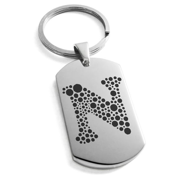 Stainless Steel Letter N Initial Dotted Monogram Engraved Engraved Dog Tag Keychain Keyring