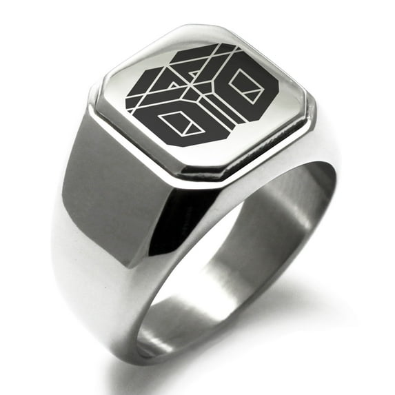 Stainless Steel Letter O Initial 3D Cube Box Monogram Engraved Engraved Square Flat Top Biker Style Polished Signet Ring
