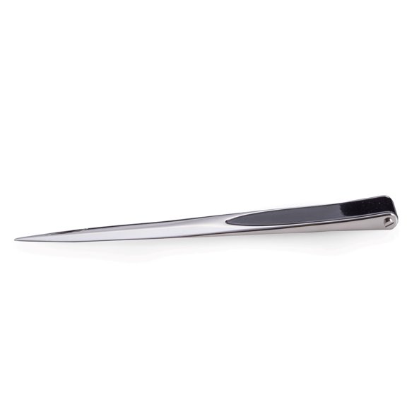 Stainless Steel Letter Opener with Black Enamel Finish.