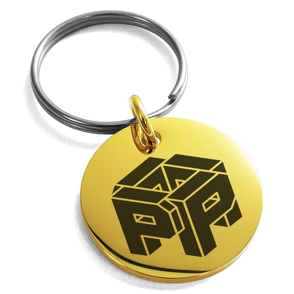 Stainless Steel Letter P Initial 3D Cube Box Monogram Engraved Small Medallion Circle Charm Keychain Keyring