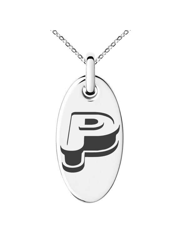 Stainless Steel Letter P Initial 3D Monogram Engraved Small Oval Charm Pendant Necklace