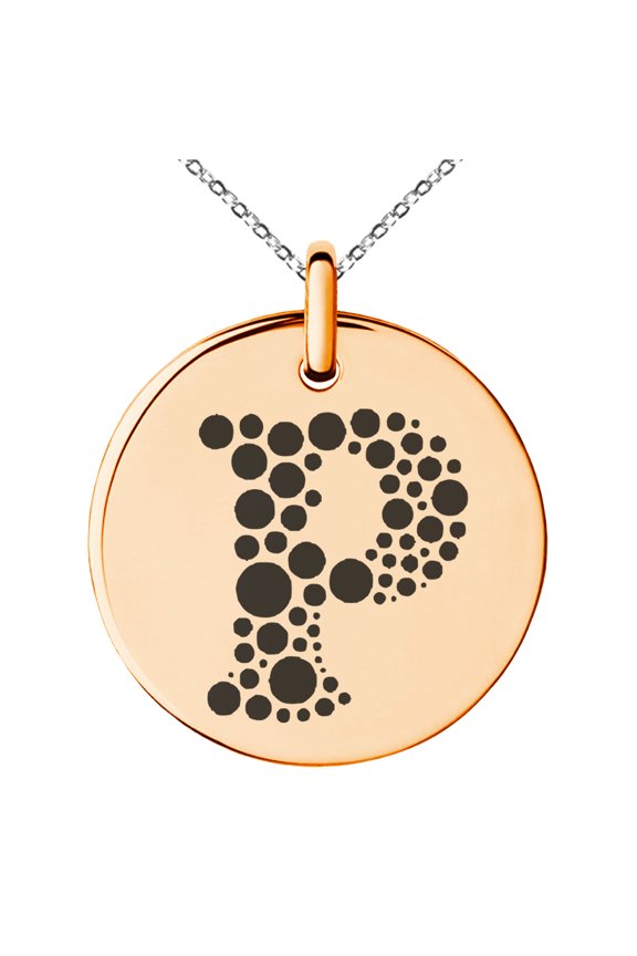 Stainless Steel Letter P Initial Dotted Monogram Engraved Small Medallion Circle Charm Pendant Necklace