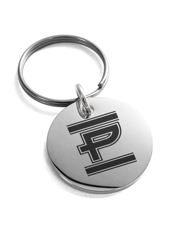 Stainless Steel Letter P Initial Empire Monogram Engraved Small Medallion Circle Charm Keychain Keyring