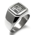 thumbnail image 1 of Stainless Steel Letter P Initial Floral Box Monogram Engraved Engraved Square Flat Top Biker Style Polished Signet Ring, 1 of 1