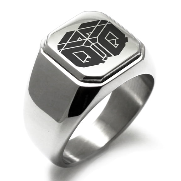 Stainless Steel Letter Q Initial 3D Cube Box Monogram Engraved Engraved Square Flat Top Biker Style Polished Signet Ring