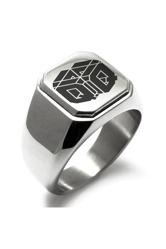 Stainless Steel Letter Q Initial 3D Cube Box Monogram Engraved Engraved Square Flat Top Biker Style Polished Signet Ring