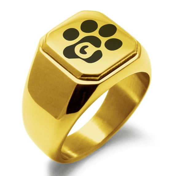 Stainless Steel Letter Q Initial Cat Dog Paws Monogram Engraved Engraved Square Flat Top Biker Style Polished Signet Ring