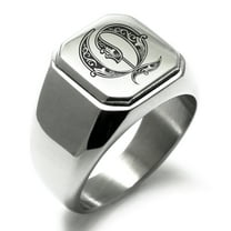 Stainless Steel Letter Q Initial Royal Monogram Engraved Engraved Square Flat Top Biker Style Polished Signet Ring