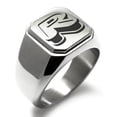 thumbnail image 1 of Stainless Steel Letter R Initial 3D Monogram Engraved Engraved Square Flat Top Biker Style Polished Signet Ring, 1 of 1