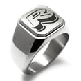 thumbnail image 1 of Tioneer Stainless Steel Letter R Initial 3D Monogram Engraved Square Flat Top Biker Style Polished Signet Ring, 1 of 1