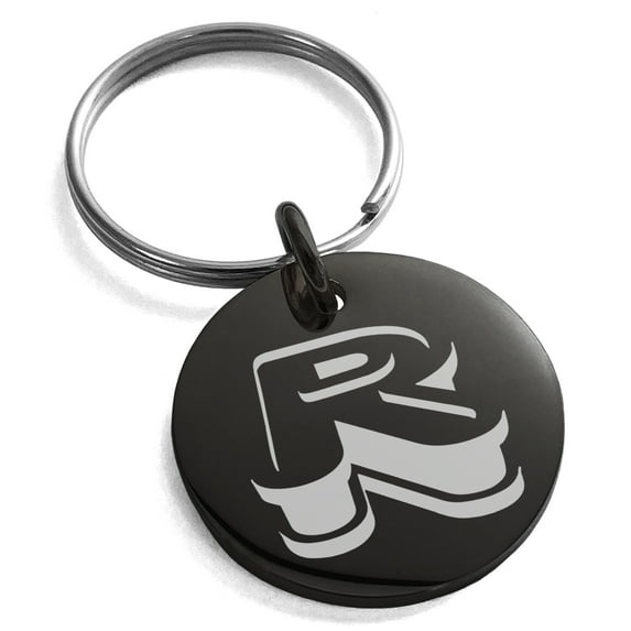 Stainless Steel Letter R Initial 3D Monogram Engraved Small Medallion Circle Charm Keychain Keyring
