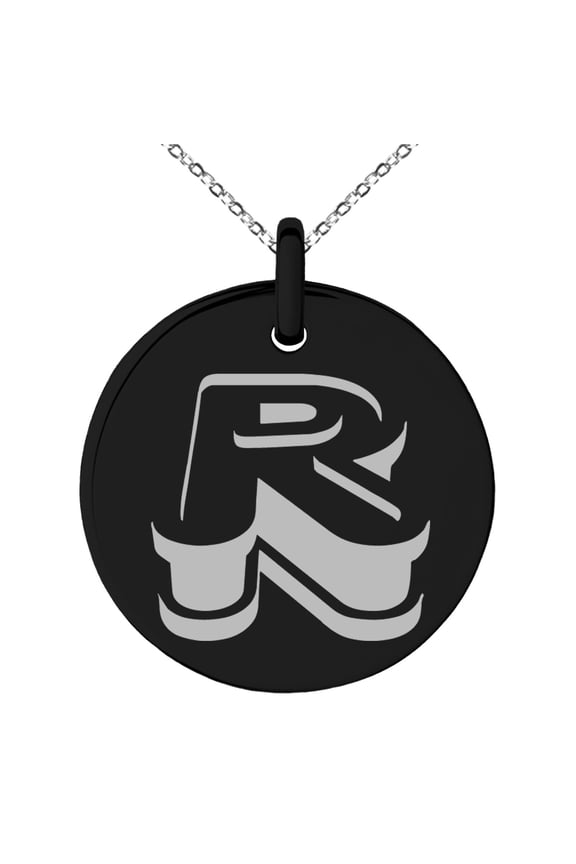 Stainless Steel Letter R Initial 3D Monogram Engraved Small Medallion Circle Charm Pendant Necklace