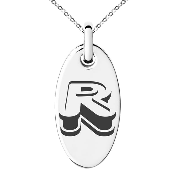 Tioneer Stainless Steel Letter R Initial 3D Monogram Engraved Small Oval Charm Pendant Necklace