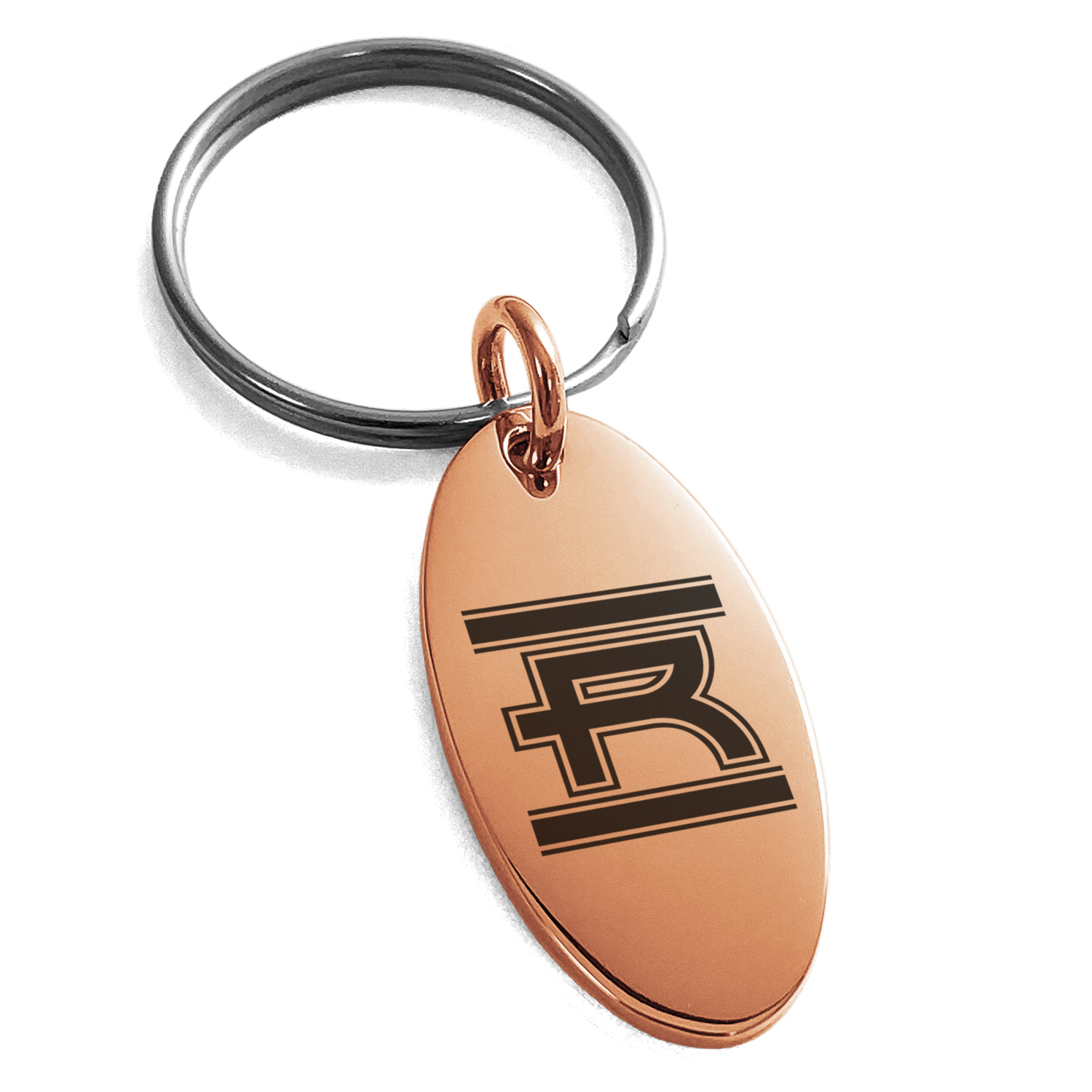 Key Ring Letter R Stainless Steel Letter R Initial Empire Monogram Engraved Small Oval ...