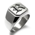 thumbnail image 1 of Tioneer Stainless Steel Letter R Initial Old English Monogram Engraved Square Flat Top Biker Style Polished Signet Ring, 1 of 1