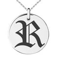 thumbnail image 1 of Stainless Steel Letter R Initial Old English Monogram Engraved Small Medallion Circle Charm Pendant Necklace, 1 of 1