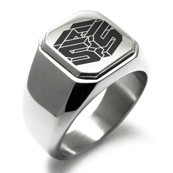 Tioneer Stainless Steel Letter S Initial 3D Cube Box Monogram Engraved Square Flat Top Biker Style Polished Signet Ring