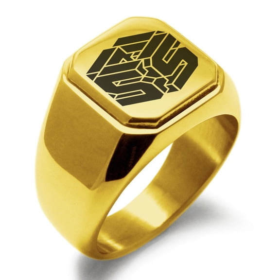 Tioneer Stainless Steel Letter S Initial 3D Cube Box Monogram Engraved Square Flat Top Biker Style Polished Signet Ring