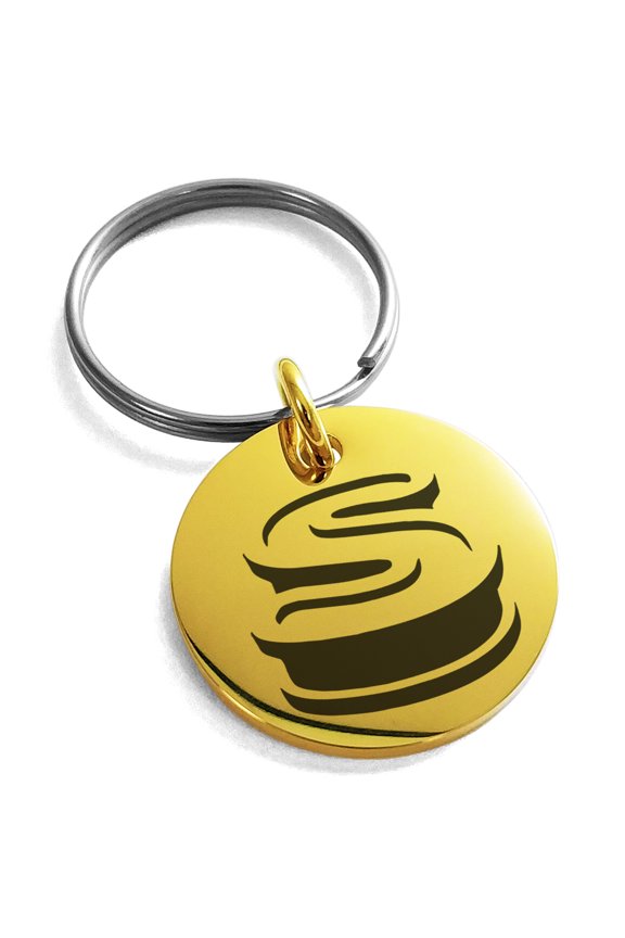 Stainless Steel Letter S Initial 3D Monogram Engraved Small Medallion Circle Charm Keychain Keyring