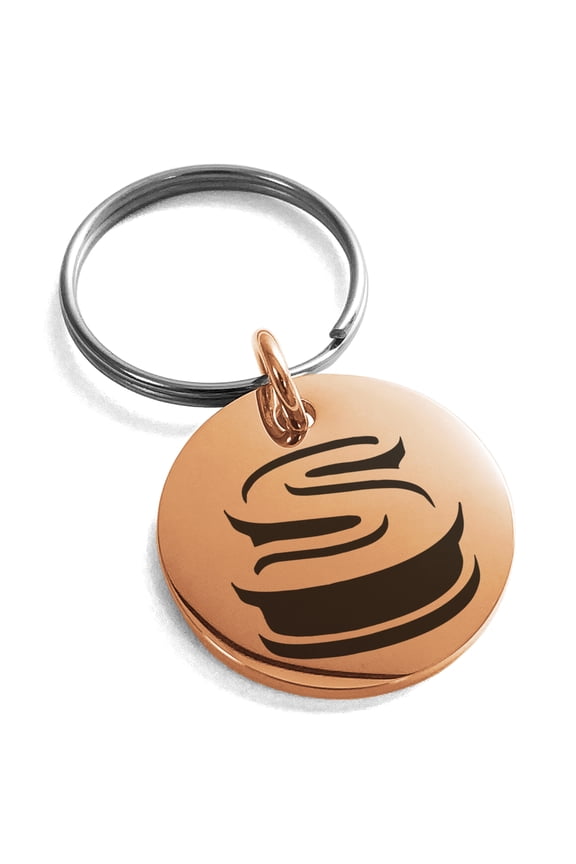 Stainless Steel Letter S Initial 3D Monogram Engraved Small Medallion Circle Charm Keychain Keyring
