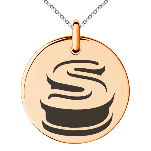Stainless Steel Letter S Initial 3D Monogram Engraved Small Medallion Circle Charm Pendant Necklace