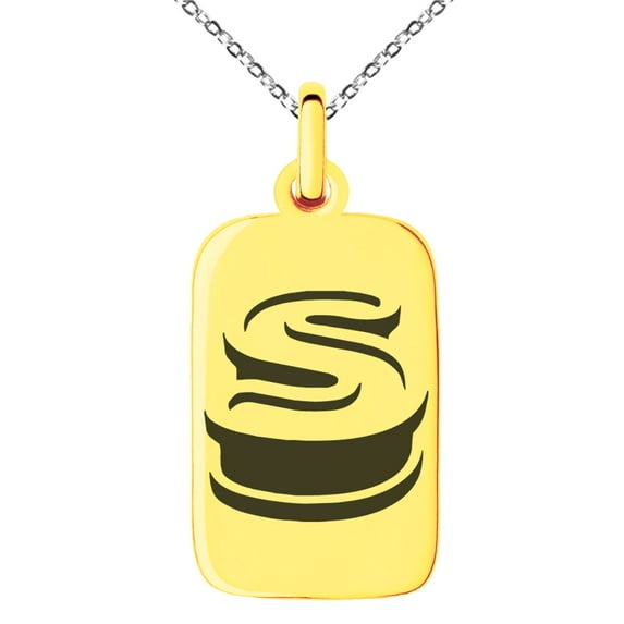 Stainless Steel Letter S Initial 3D Monogram Engraved Small Rectangle Dog Tag Charm Pendant Necklace