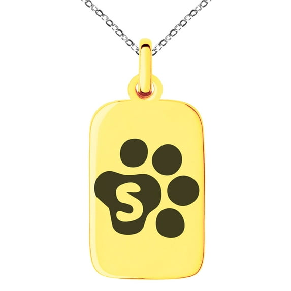 Stainless Steel Letter S Initial Cat Dog Paws Monogram Engraved Small Rectangle Dog Tag Charm Pendant Necklace