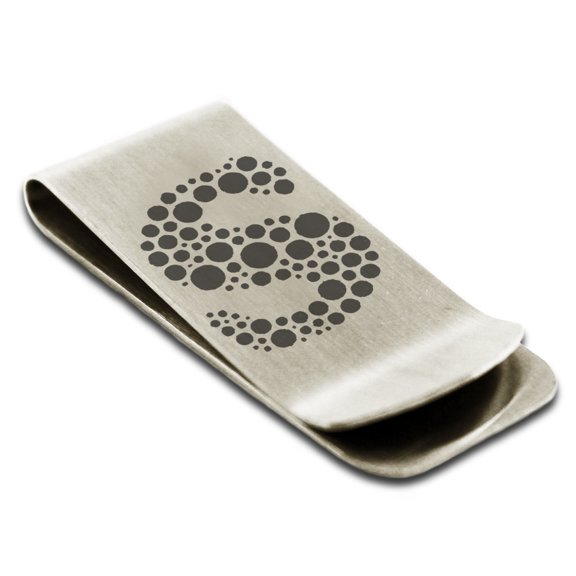 Stainless Steel Letter S Initial Dotted Monogram Engraved Engraved Money Clip Credit Card Holder
