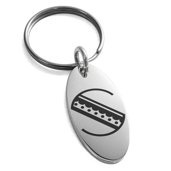 Stainless Steel Letter S Initial Metro Retro Monogram Engraved Small Oval Charm Keychain Keyring