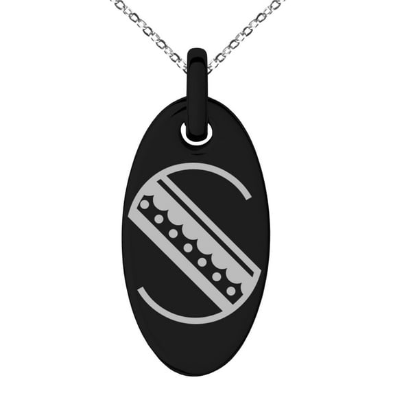 Tioneer Stainless Steel Letter S Initial Metro Retro Monogram Engraved Small Oval Charm Pendant Necklace