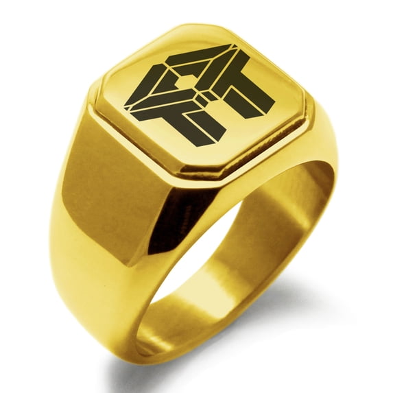 Stainless Steel Letter T Initial 3D Cube Box Monogram Engraved Engraved Square Flat Top Biker Style Polished Signet Ring
