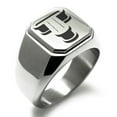 thumbnail image 1 of Stainless Steel Letter T Initial 3D Monogram Engraved Engraved Square Flat Top Biker Style Polished Signet Ring, 1 of 1